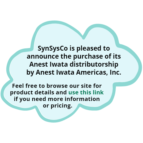 SynSysCo is pleased to announce the purchase of its Anest Iwata distributorship by Anest Iwata Air Engineering. Feel free to browse our site for product details and click here if you need more information or pricing.